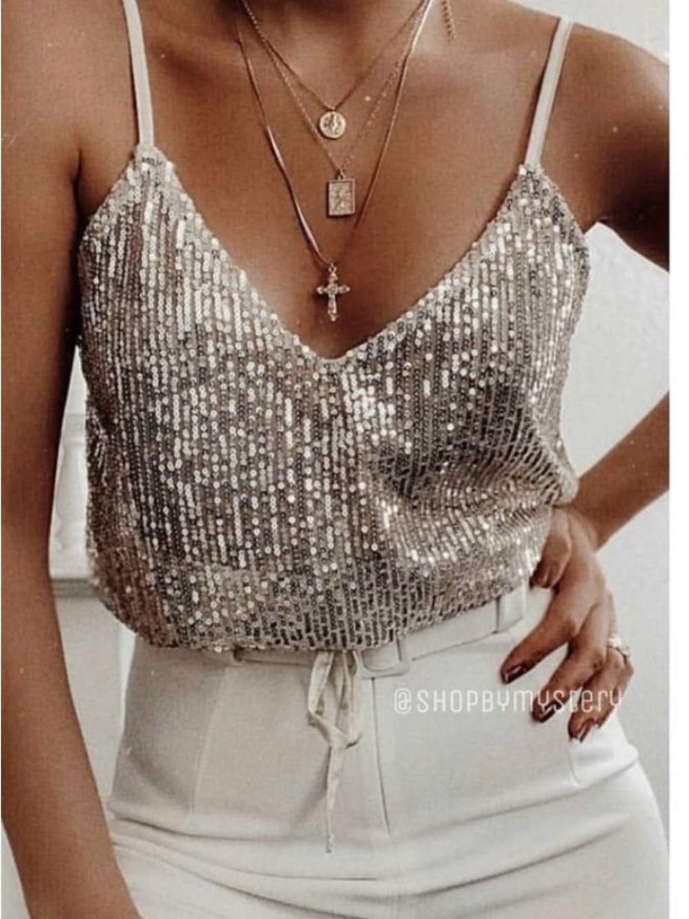 Zara Sequin Cami Tank Top (Med) Silver with tags but flaw.